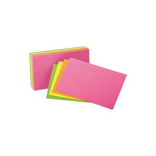 Tops Business Forms Oxford, Ruled Index Cards, 3 X 5, Glow Green/yellow, Orange/pink, 100PK 40279 - main